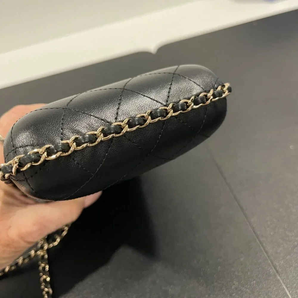 Chanel Chain Around Phone Holder Black Lambskin (JB1414)